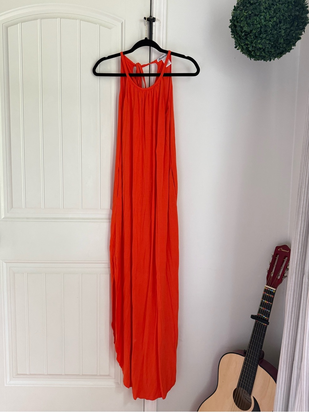 Sleeveless Orange Maxi Dress with Halter Neck